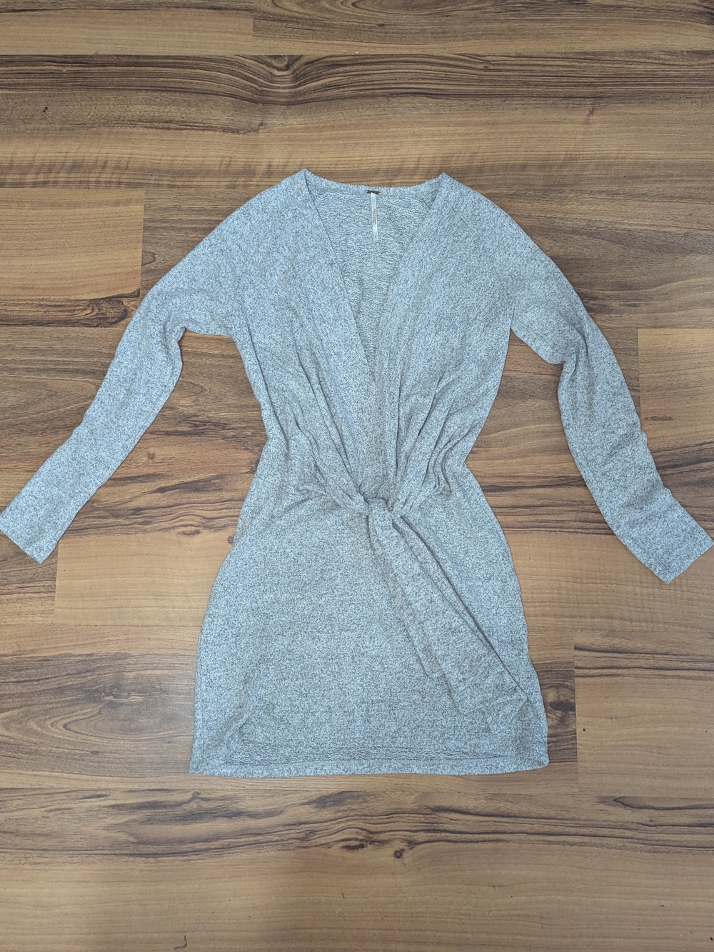 Free People Gray Knit Twist-Front Shirt Or Mini Dress